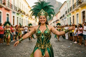 Danseuse de samba brésilienne en costume de carnaval à Rio de Janeiro