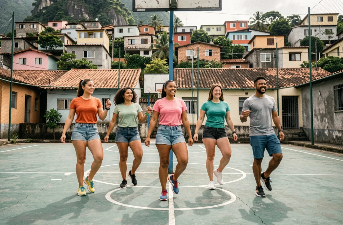 Groupe de résidents répétant la samba dans un quartier populaire de Rio de Janeiro